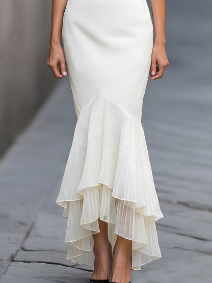 Structured Waist Pleated Ruffle Hem Maxi Dress