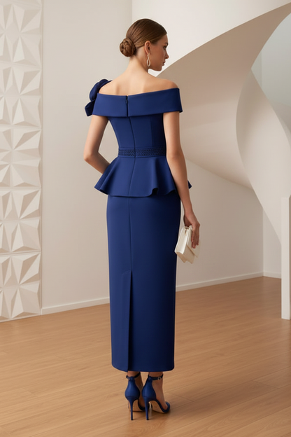 Off-Shoulder 3D  Floral Sheath Mother of Bride Dress