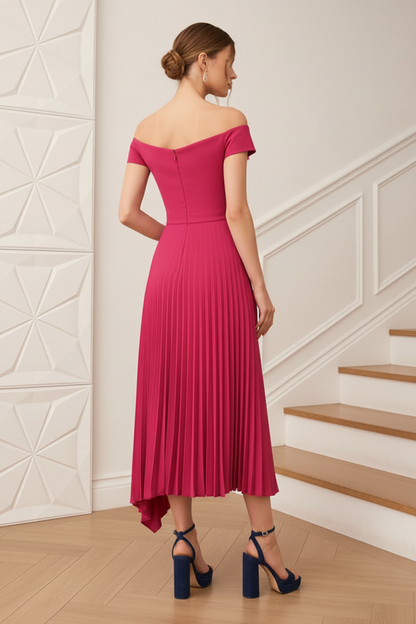 Off-Shoulder 3D Floral Pleated A-Line Mother of Bride Dress