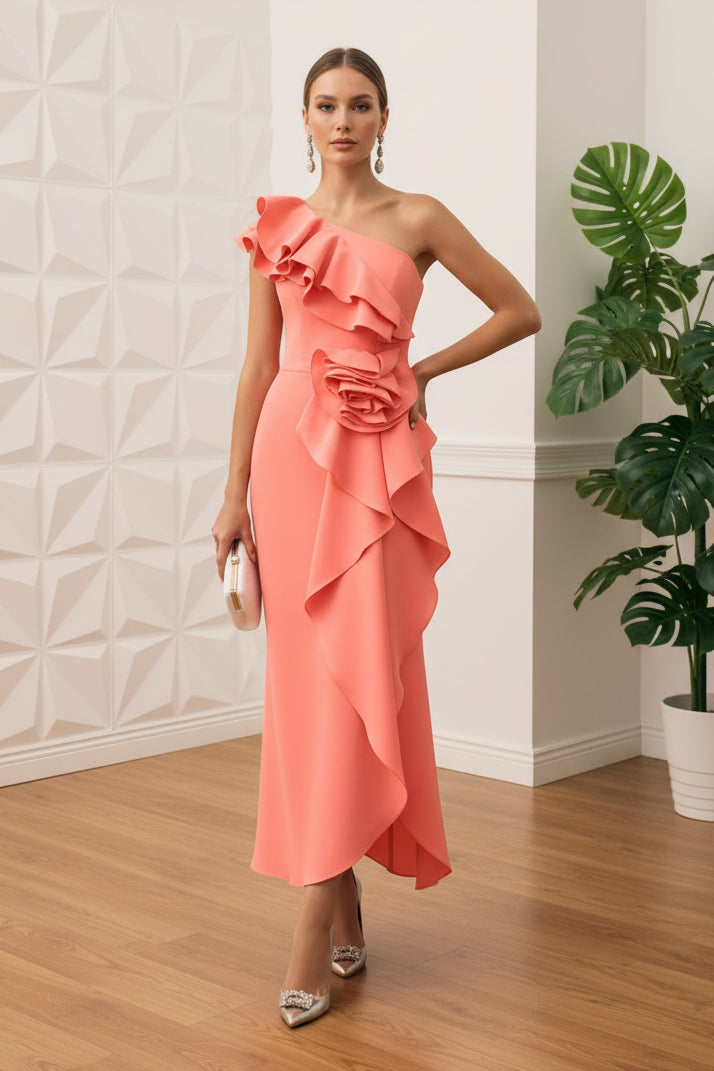 One Shoulder  Ruffles  Sheath Mother of Bride Dress