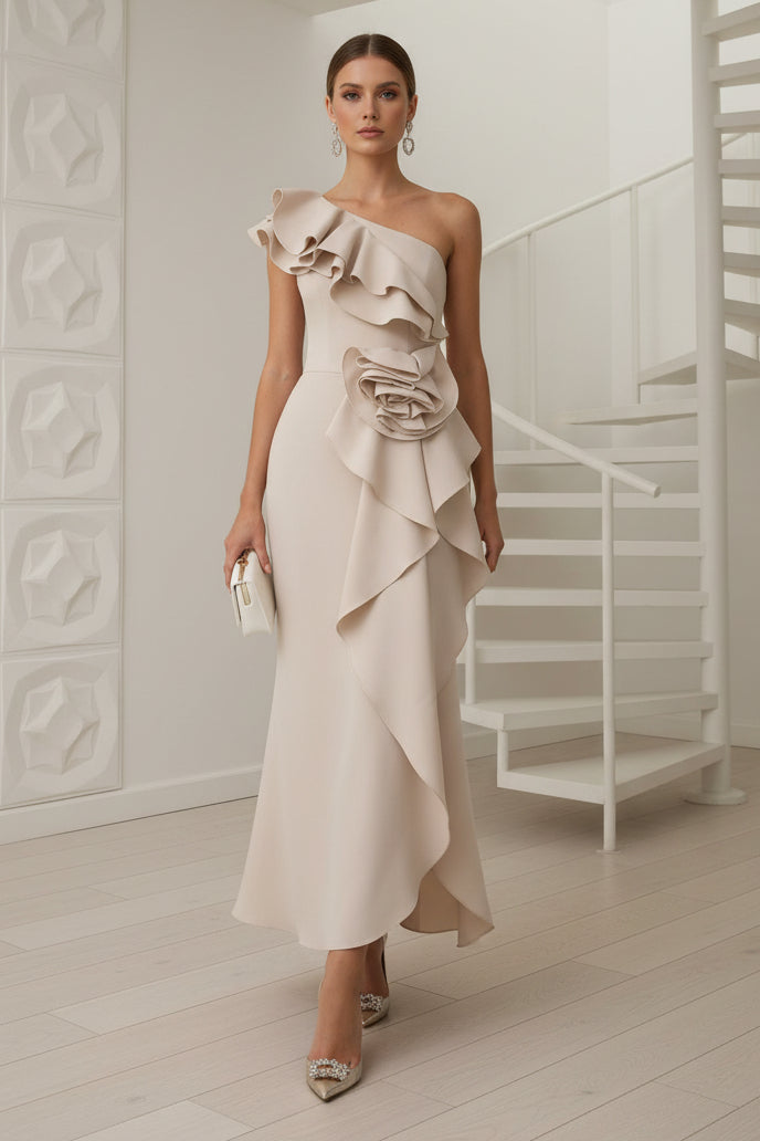 One Shoulder  Ruffles  Sheath Mother of Bride Dress