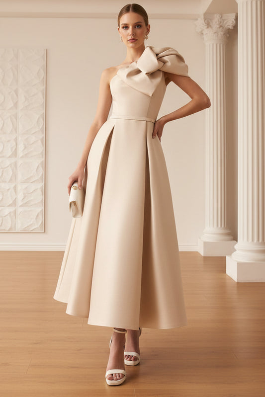 One Shoulder Satin A-Line Wedding Guest Dress
