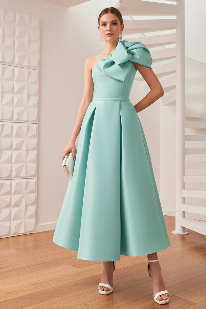 One Shoulder Satin A-Line Wedding Guest Dress