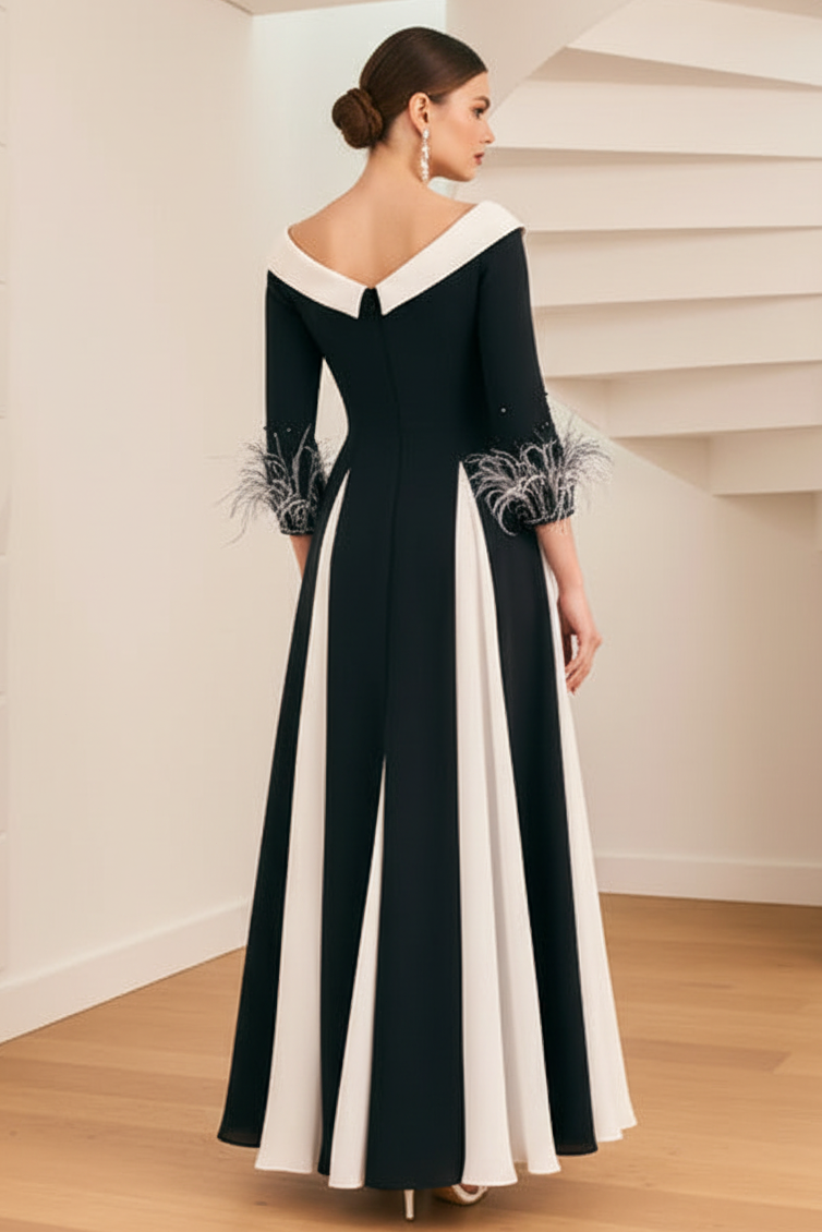 V-Neck Long Sleeves Feathered A-Line Cocktail Dress
