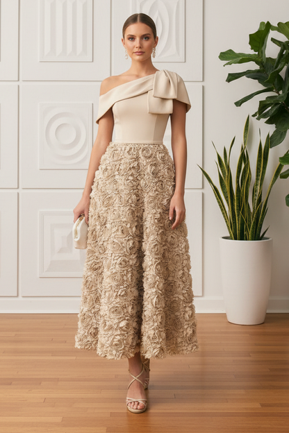 One Shoulder Appliques A-Line Mother of Bride Dress