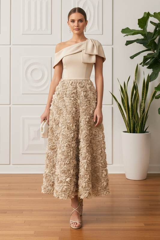 One Shoulder Appliques A-Line Mother of Bride Dress