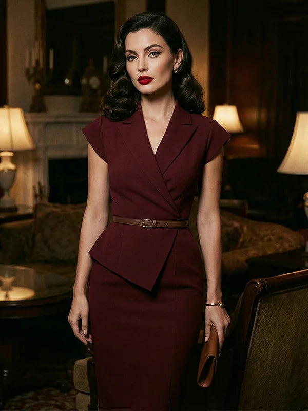 Burgundy Tailored Waist Blazer And Skirt 2-Piece Suit