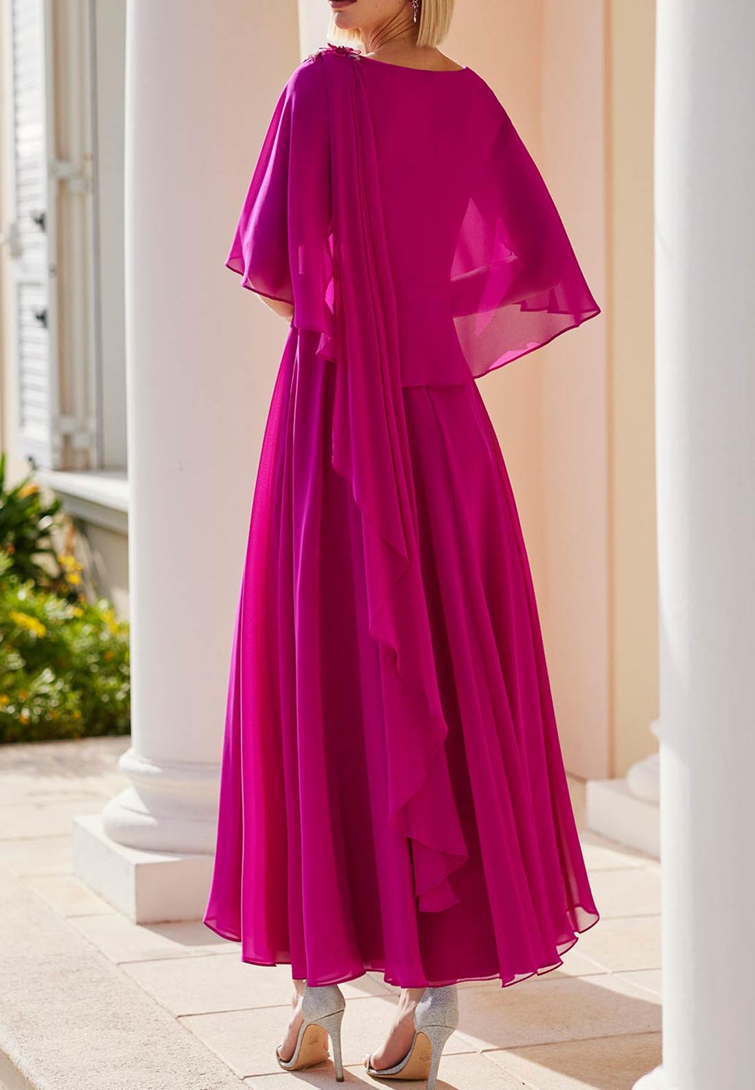 Scoop Short Sleeves Chiffon Appliques A-Line Mothher of Bride Dress