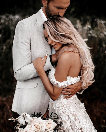 A Line Lace Beach Country Wedding Dresses Off the Shoulder Bridal Gown