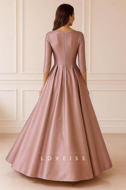 A-Line 3_4 Length Sleeve V Neck Wedding Forma Dress