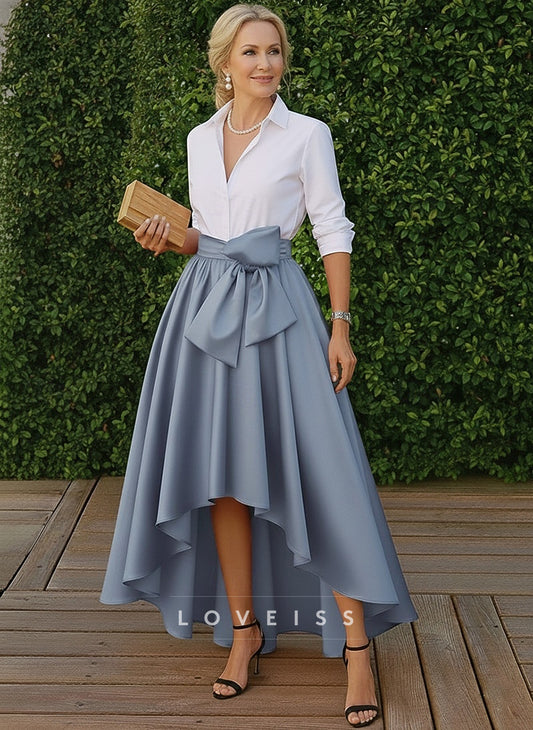 A-Line Dress Sets Tea Length Wedding Guest Dress Mother of the Bride Dress Long Sleeve