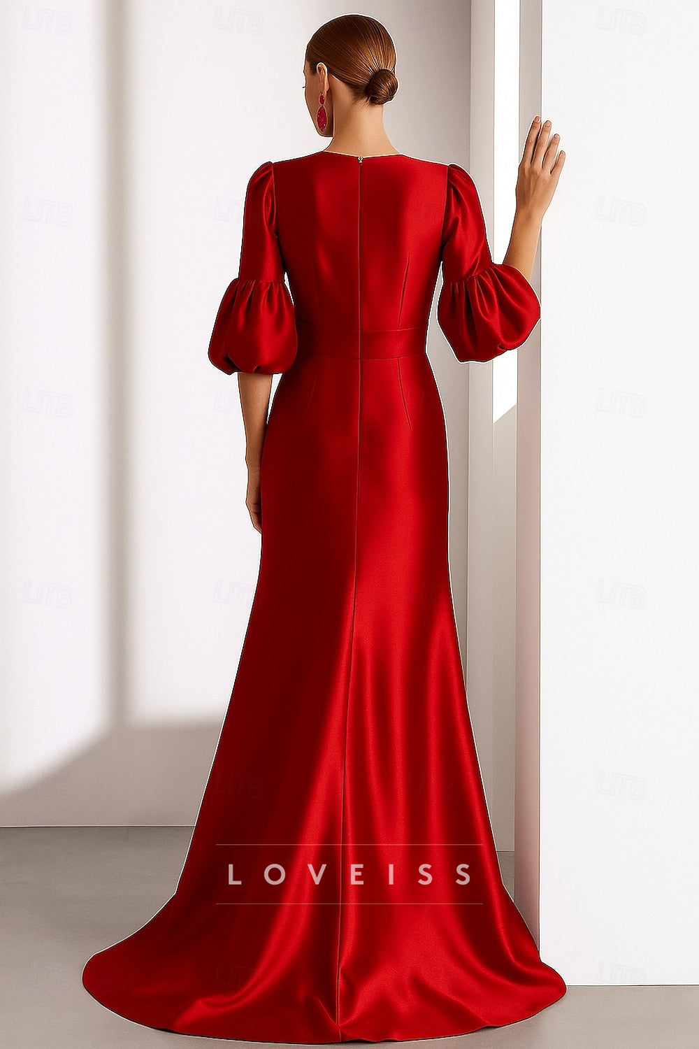 A-Line Floor Length Evening Gown Ball Gown Formal Dress Elegant Half Sleeve