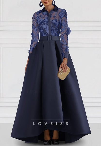 A-Line Floor Length Evening Gown Ball Gown Formal Dress Elegant Long Sleeve