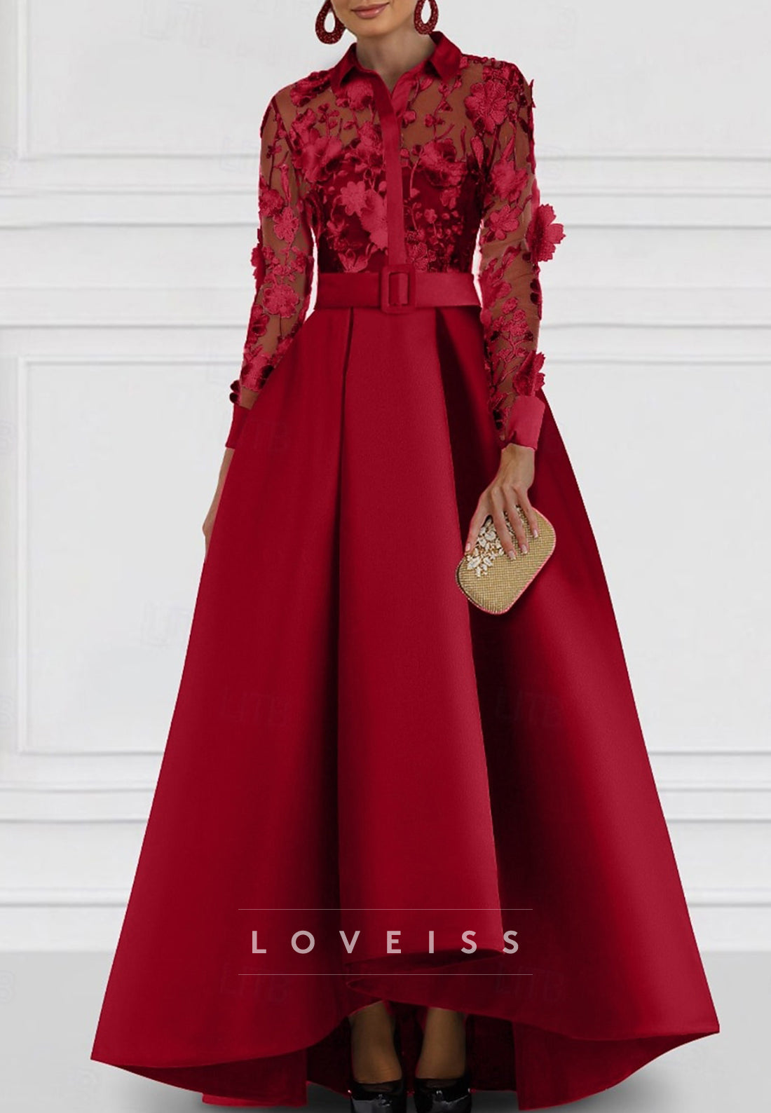 A-Line Floor Length Evening Gown Ball Gown Formal Dress Elegant Long Sleeve