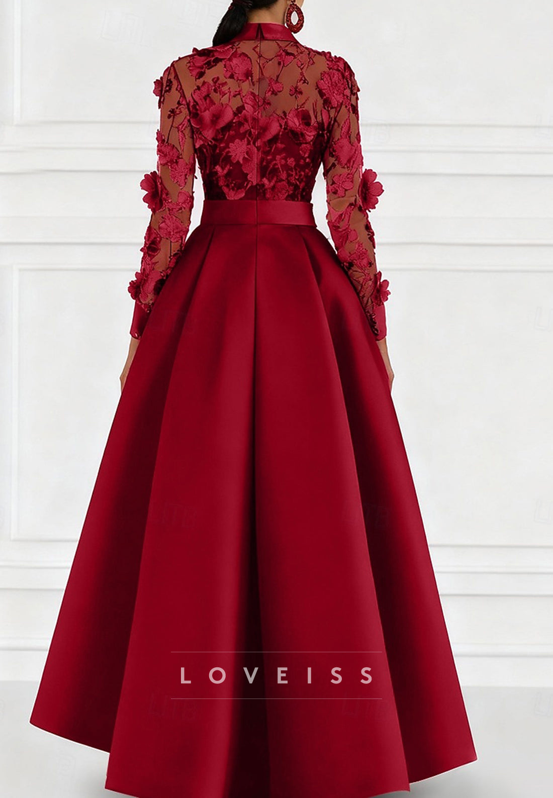 A-Line Floor Length Evening Gown Ball Gown Formal Dress Elegant Long Sleeve