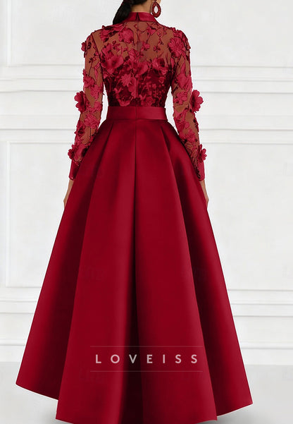 A-Line Floor Length Evening Gown Ball Gown Formal Dress Elegant Long Sleeve