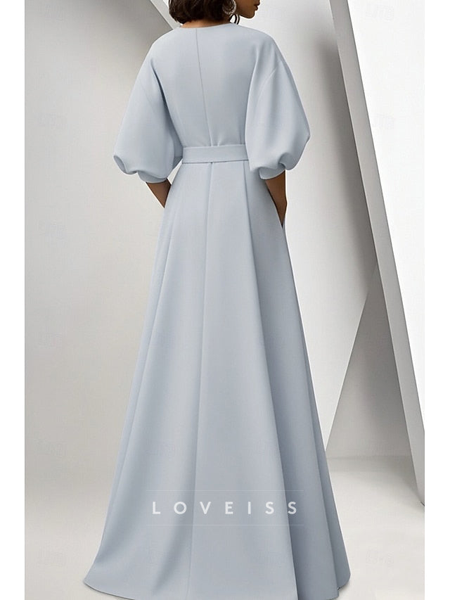 A-Line Floor Length Evening Gown Ball Gown Formal Dress Elegant Long Sleeve