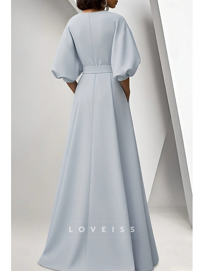 A-Line Floor Length Evening Gown Ball Gown Formal Dress Elegant Long Sleeve