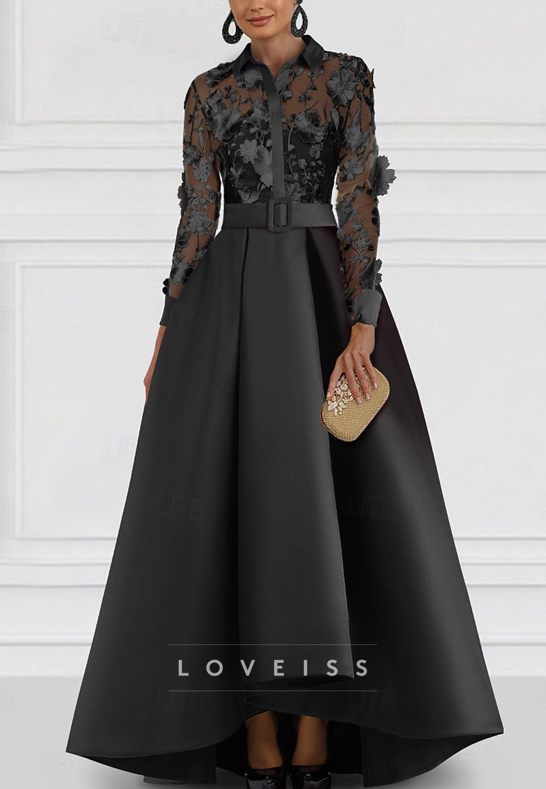 A-Line Floor Length Evening Gown Ball Gown Formal Dress Elegant Long Sleeve