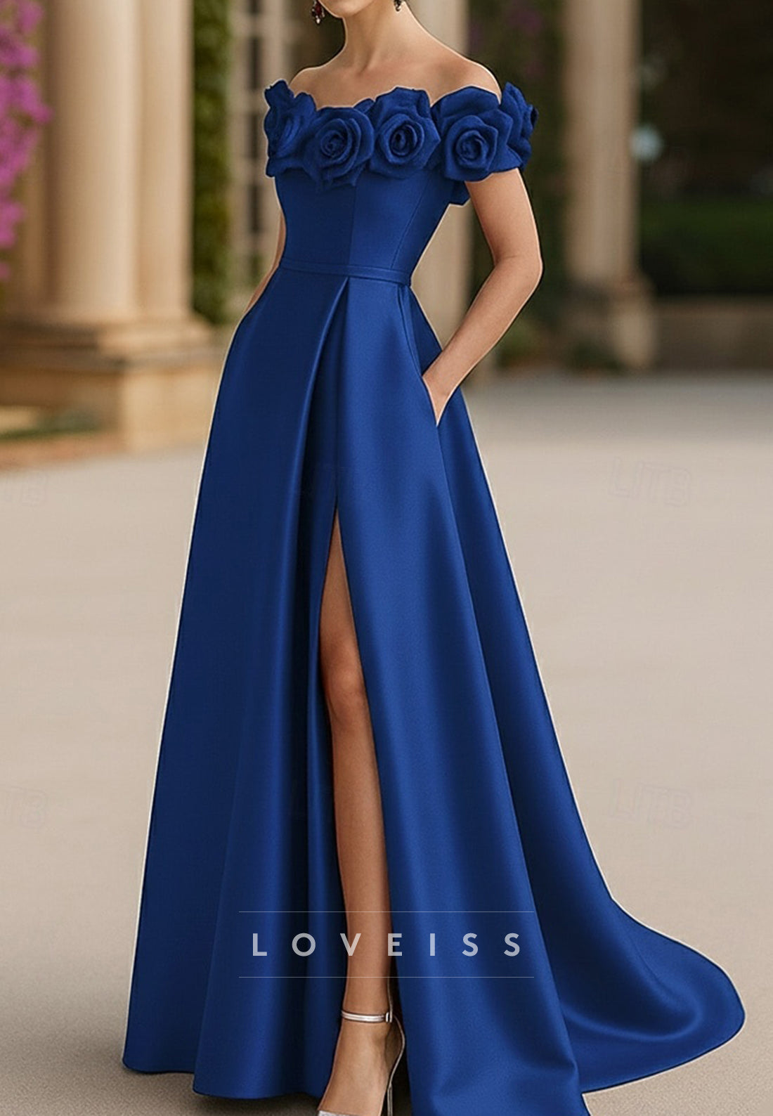 A-Line Floor Length Evening Gown Ball Gown Formal Dress Off Shoulder Wedding Formal