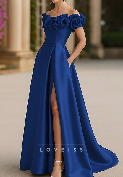 A-Line Floor Length Evening Gown Ball Gown Formal Dress Off Shoulder Wedding Formal