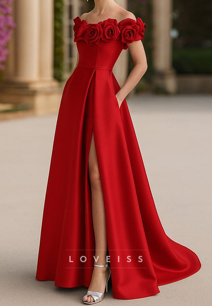A-Line Floor Length Evening Gown Ball Gown Formal Dress Off Shoulder Wedding Formal