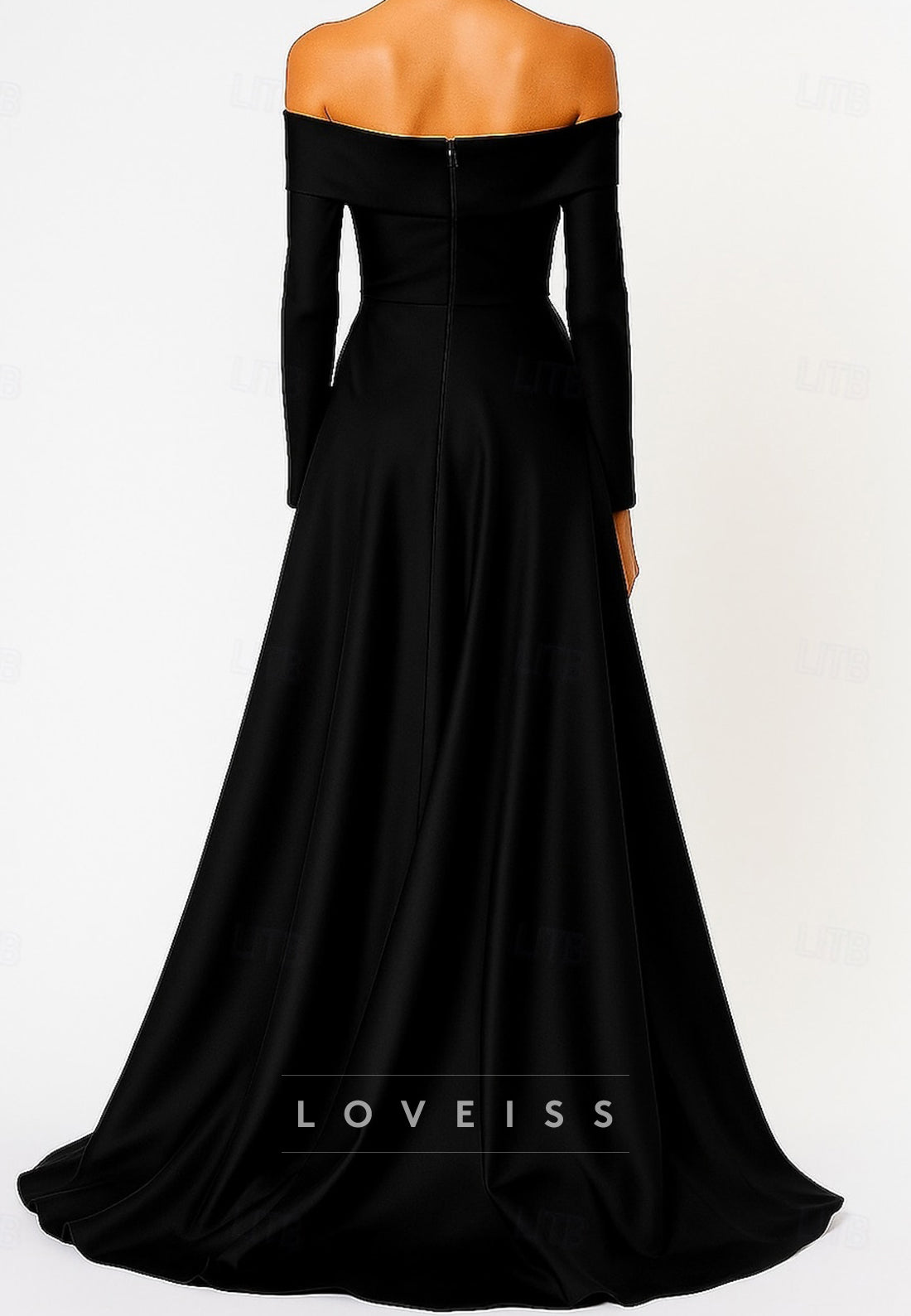 A-Line Floor Length Evening Gown Silky Long Sleeve Off Shoulder Wedding Formal Dress