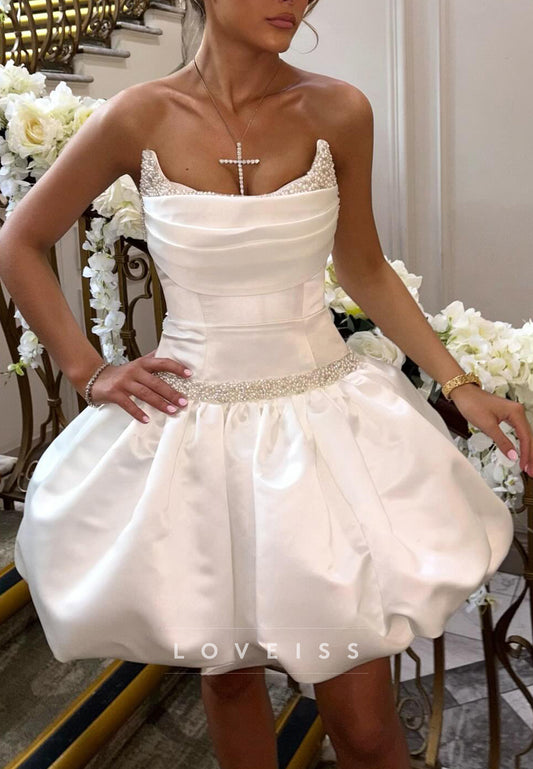 A-Line Off-Shoulder Beaded Sleeveless Short Wedding Dress