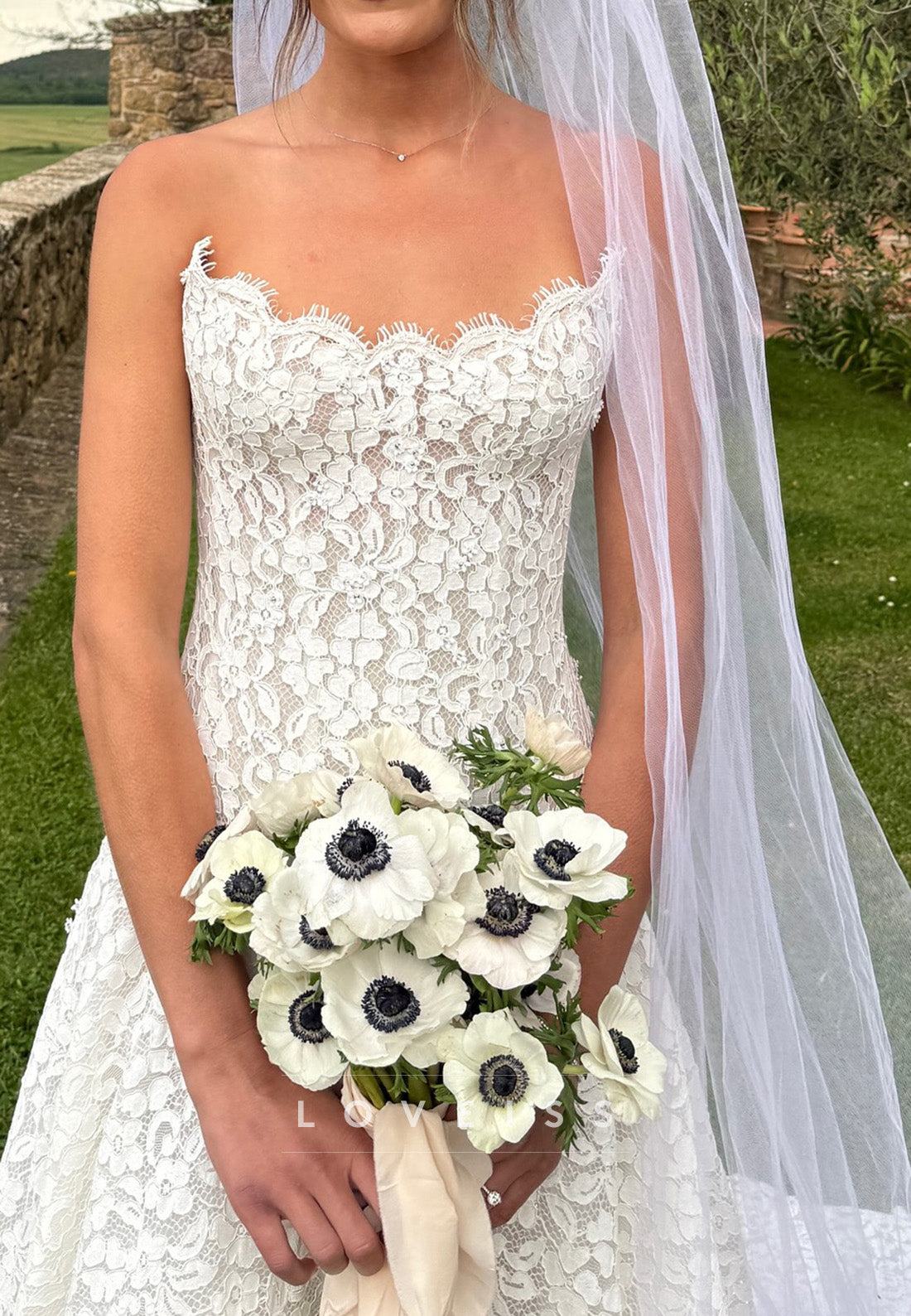 A-Line Off-Shoulder Full Lace Appliques A-Line Wedding Dress