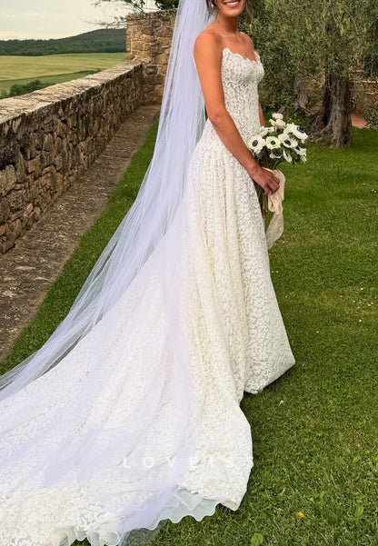 A-Line Off-Shoulder Full Lace Appliques A-Line Wedding Dress