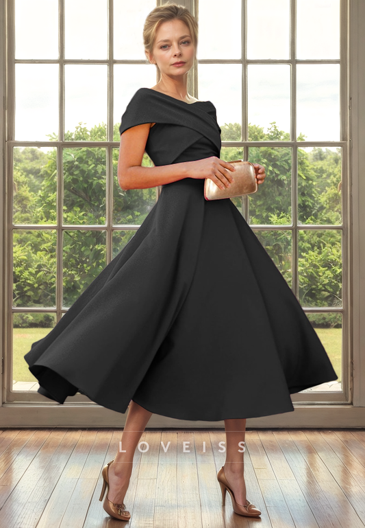 A-Line Off Shoulder Sleek Satin Ankle-Length Mother of the Bride Dress