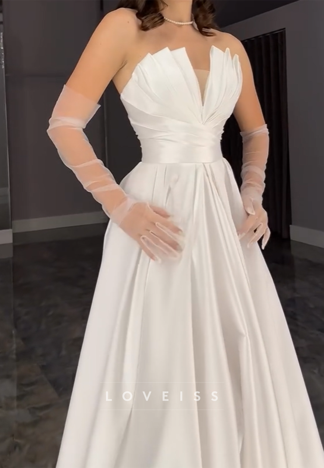 A-Line Sleek Pleated Satin Sleeveless Simple Wedding Dress