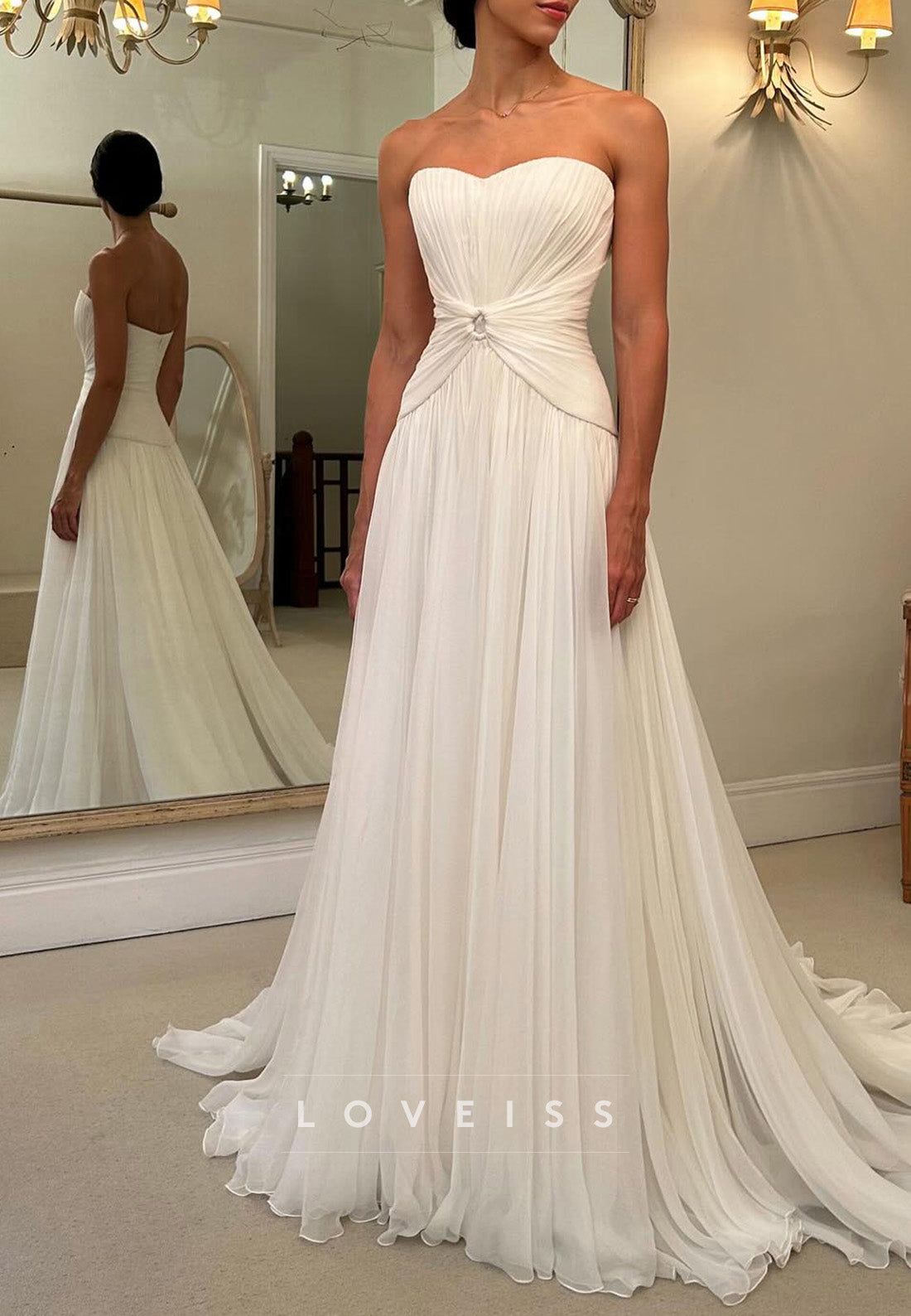 A-Line Sleeveless Sweetheart Pleated Summer Wedding Dress