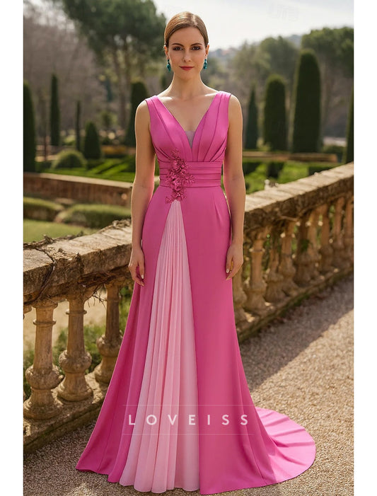 A-Line Sweep Brush Train Evening Gown Formal Dress Elegant Mother Of The Bride