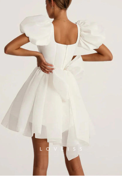 A-Line Princess Puff Sleeves Square Mini Wedding Dress