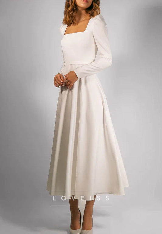 A-Line Princess Square Tea-Length A-Line Wedding Dress