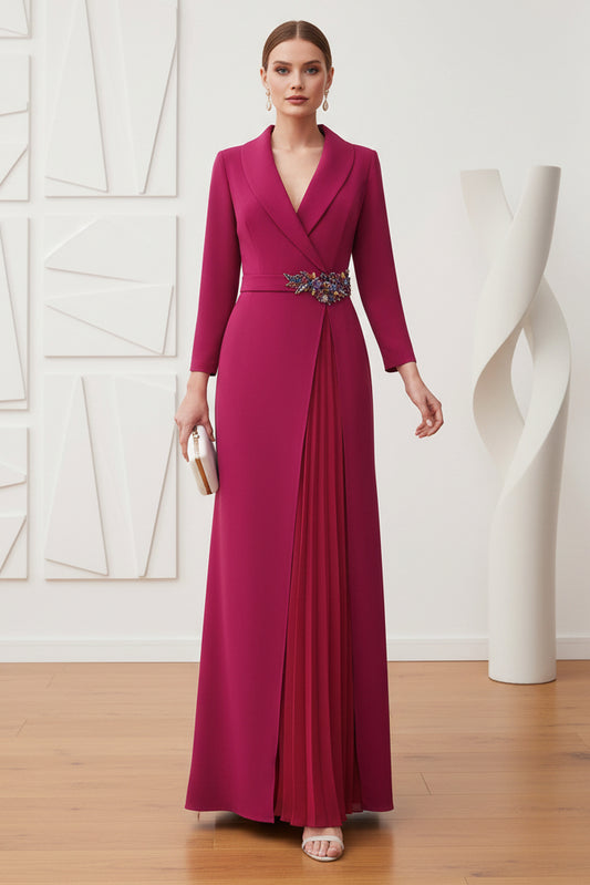 Tuxedo Collar and Jewel Belt Sheath Mother of Bride Dress