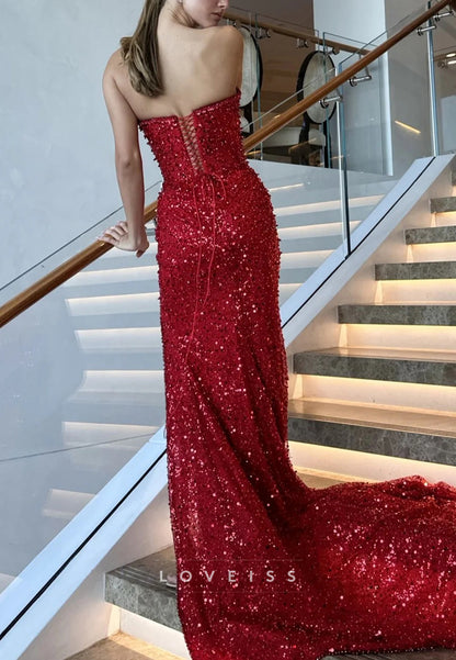 Sweetheart Sequins Sheath Red Prom Dress
