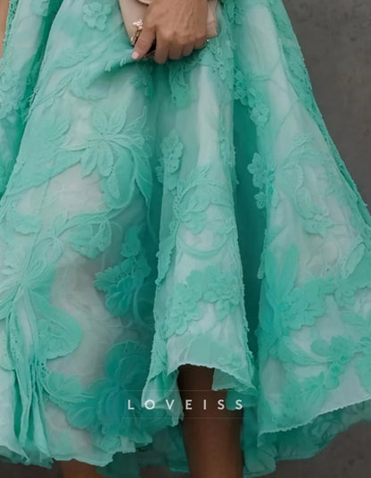 Aqua Green Floral Embroidered High-Low Dress