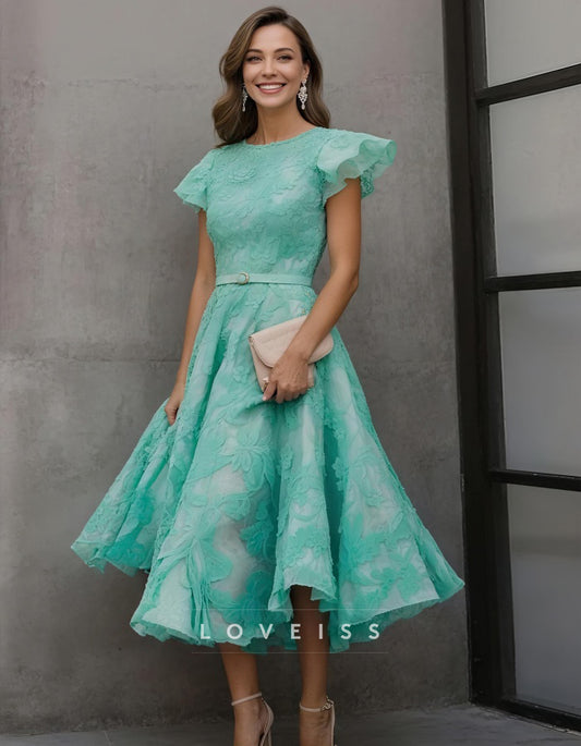 Aqua Green Floral Embroidered High-Low Dress