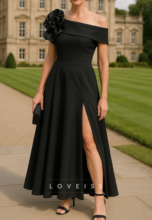 Asymmetrical 3D Floral Sleeveless A-Line Mother of Bride Dress