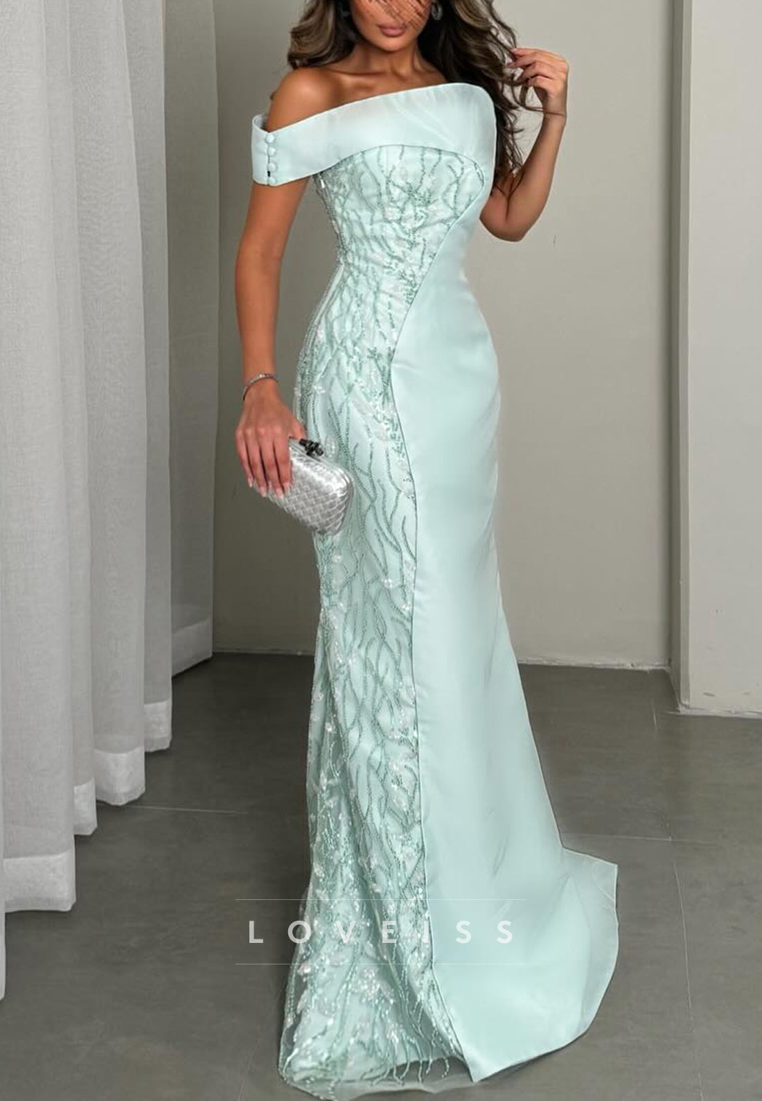 Asymmetrical Beaded Embroidery Mermaid Evening Dress