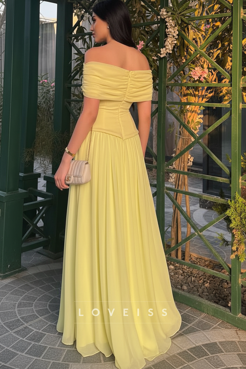 Asymmetrical Cap Sleeves Pleated A-Line Evening Dress