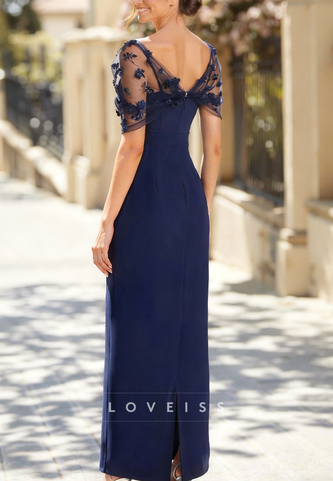 Asymmetrical Cap Sleeves Sleek Sheath Mother of Bride Dress