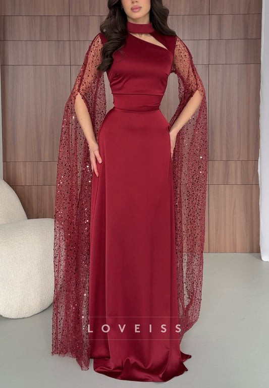 Asymmetrical Long Sleeves A-Line Formal Dress