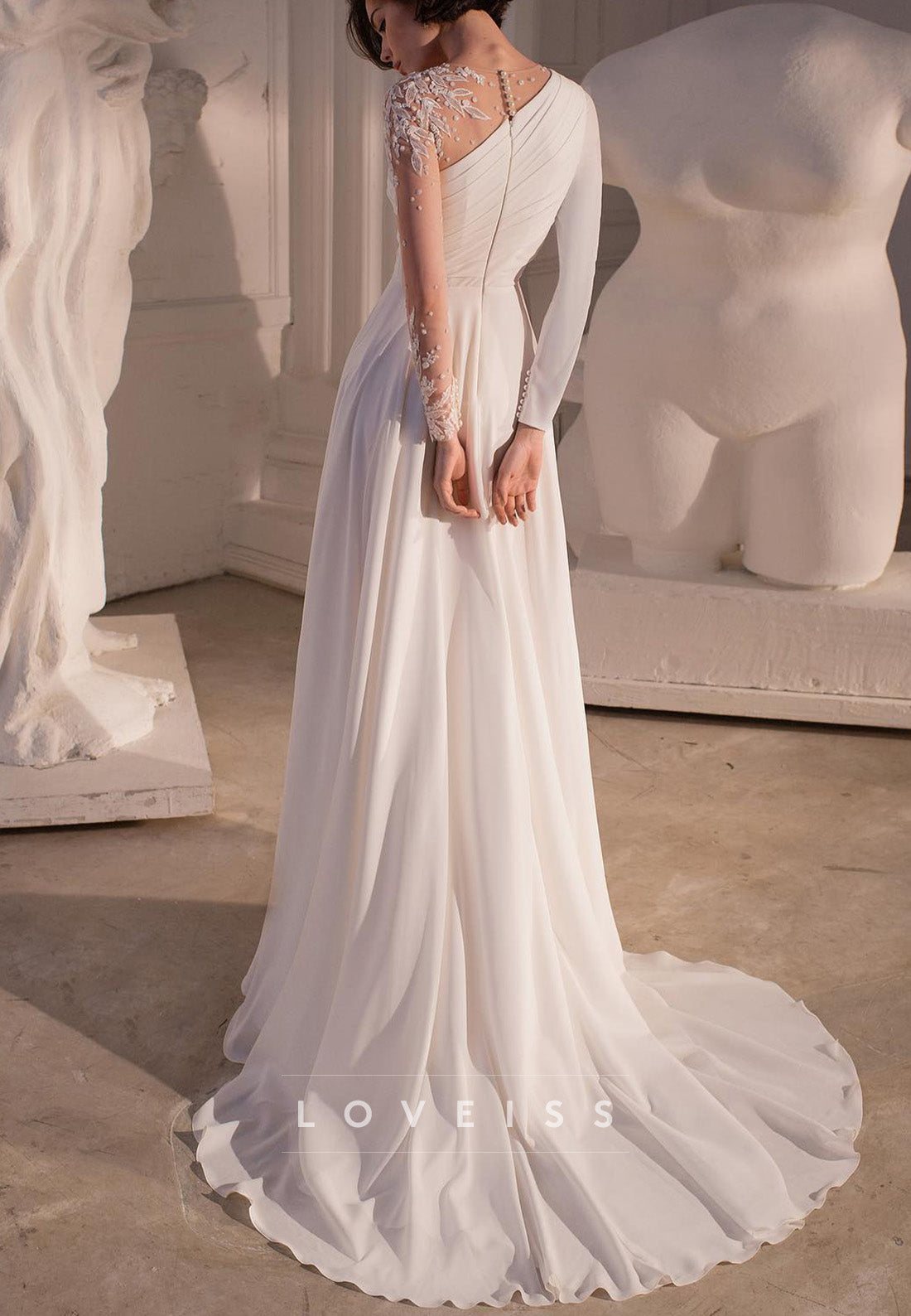 Asymmetrical Long Sleeves Appliques Pleated Side Slit Beach Wedding Dr Loveiss Asymmetrical Long Sleeves Appliques Pleated Side Slit Beach Wedding Dr Loveiss