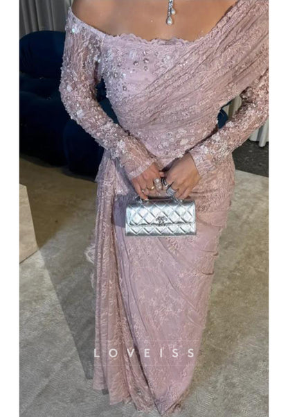 Asymmetrical Long Sleeves Lace Appliques Mermaid Evening Dress