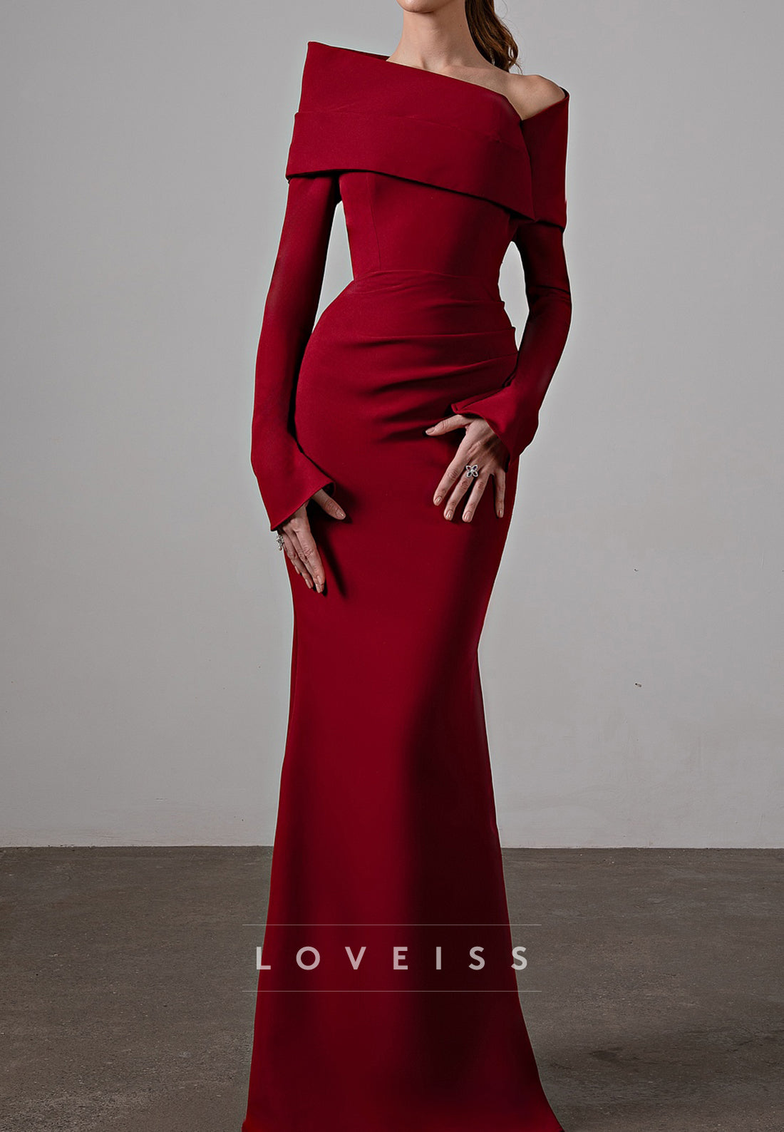 Asymmetrical Long Sleeves Mermaid Evening Dress