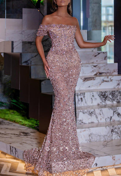 Asymmetrical Sequins Sleeveless Sparkly Mermaid Prom Dress