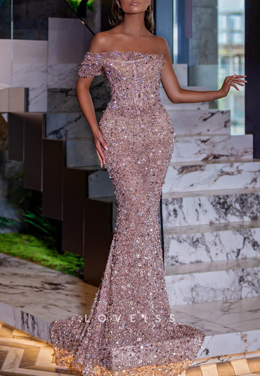 Asymmetrical Sequins Sleeveless Sparkly Mermaid Prom Dress